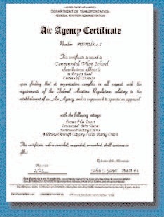 FAA-approved pilot school certificate